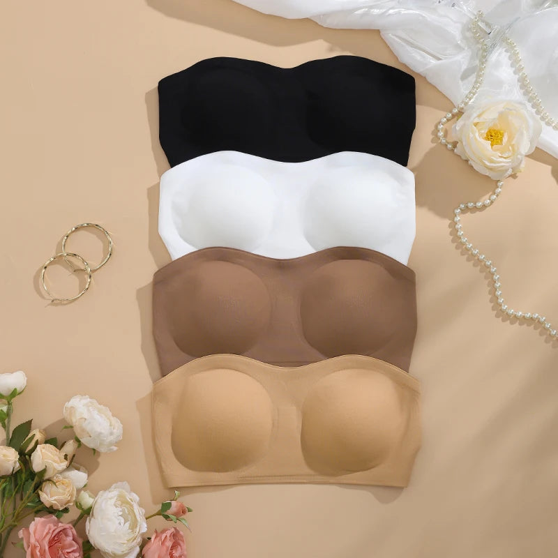1Pc/3Pcs/Pack YMQJ Removable Padded Soft Ice Silk Traceless Women Brasseries Wire Free Seamless Bra For Women Strapless Bra